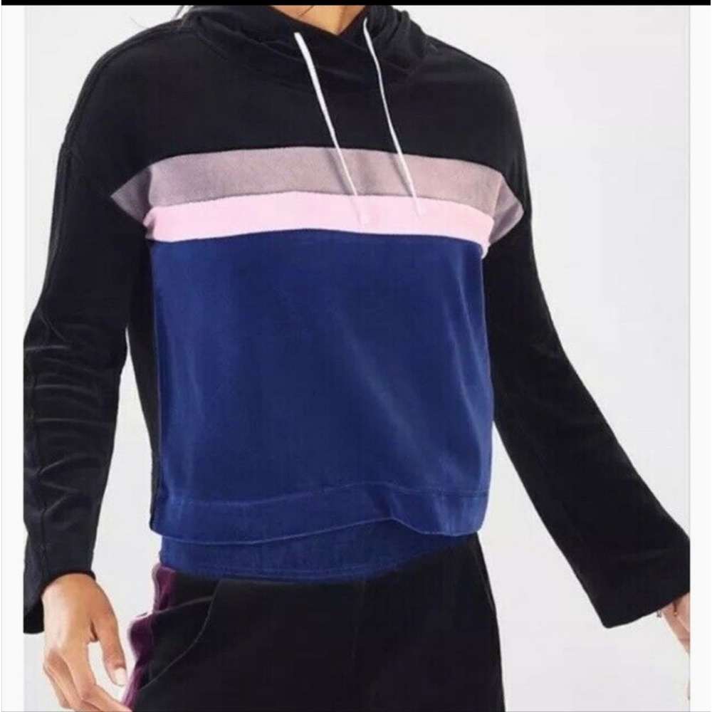 Fabletics Georgina Velour Color Block Velvet Soft Drawstring Hoodie Sweater L View 2